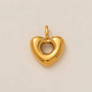Polished 18K gold vacuum plated heart-shaped pendant with a 3D hollow center design