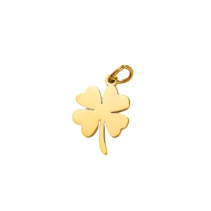 Polished 18k gold vacuum plated stainless steel four-leaf clover pendant on white background