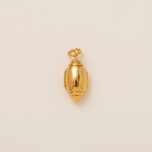 Polished gold vacuum-plated stainless steel rugby ball pendant with fine stitch details