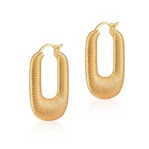 Gold plated brass earrings with irregular square spring design and ribbed texture surface