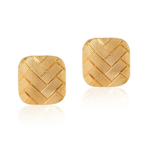 Textured gold-plated square stud earrings with elegant woven pattern for women