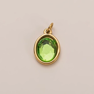 Collana minimalista retrò in acciaio inossidabile placcato oro 18K con gemma ovale verde