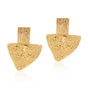 French retro hammered 18K gold plated geometric triangle drop earrings for women