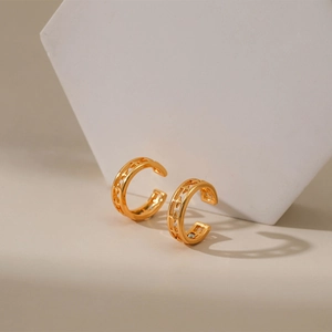 Minimalist 18K gold plated brass ear cuffs with hollow geometric design for women