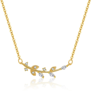 Élégant collier feuilles plaqué or 18 carats avec zircons sur une chaîne à maillons