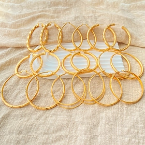 Vintage 18K Vergoldete Kupfer Ohrringe Minimalistisch Geometrisch Großer Kreis Gedrehte Textur Metall Ohrringe Für Damen Mode Schmuck