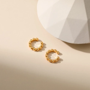 18K gold plated brass ear cuffs with elegant beaded C-shape design and zircon accents