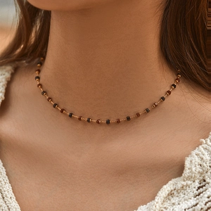 Minimalist 18K gold plated beaded necklace for women featuring warm gemstone-like beads