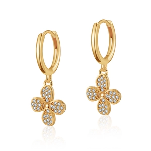 Boucles d'oreilles créoles en laiton plaqué or 18 carats avec trèfles sertis de cristaux