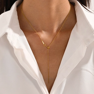Collar en Y ajustable de oro minimalista con cadena fina y cuenta de metal para mujer