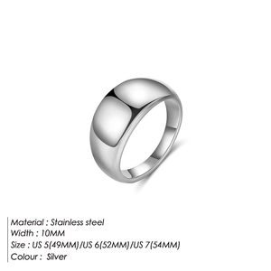 Bague bombée en acier inoxydable argenté de 10mm, disponible en tailles US 5, 6, 7