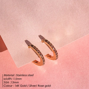 Sparkling diamond-set stainless steel hoop earrings available in gold, silver and rose gold