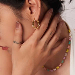 Creolen Aus Edelstahl Mit Runden Künstliche Perlen Und Bunten Zirkonia Retro Geometrischer Modeschmuck Für Damen