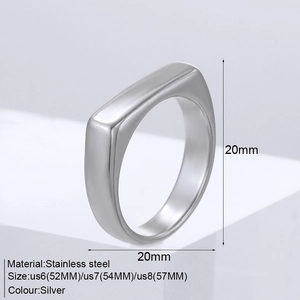 Bague chevalière carrée en acier inoxydable argenté poli pour femme tailles 6 à 8