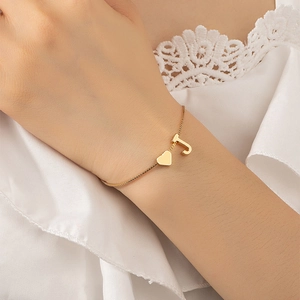 Personalized Stainless Steel Letter Heart Charm Bracelet For Women Men Gold Silver Plated Dainty Name Jewelry Couple Gift