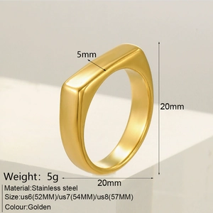 Bague carrée minimaliste en acier inoxydable doré plaqué or 18k pour femmes tailles 6-8