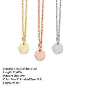 Minimalist 316L stainless steel necklace with 9mm round pendants in gold silver and rose gold