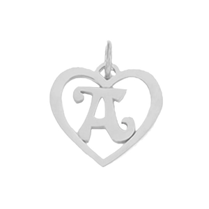 Polished stainless steel heart-shaped letter A pendant with silver finish for jewelry