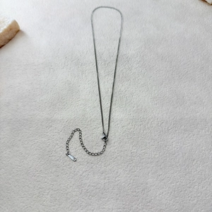 Detailansicht der silbernen Edelstahlkette mit verstellbarem Karabiner und Anhänger