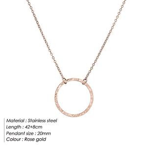 Rose gold stainless steel necklace with 20mm hammered texture circle pendant