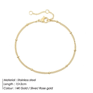 Minimalist stainless steel 14K gold beaded chain bracelet with adjustable lobster clasp