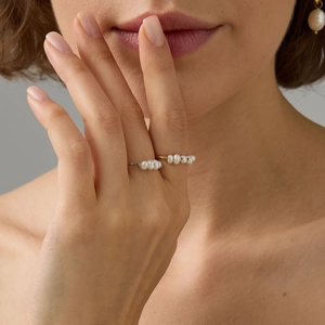 Stainless Steel Freshwater Pearl Ring 18K Gold Plated Minimalist French Style Geometric Elegant Jewelry Gift For Women
