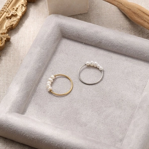 18K gold and silver plated stainless steel rings with five natural freshwater pearls