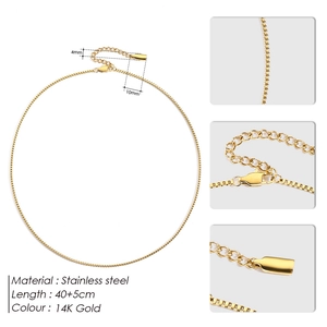 Minimalist 14K gold plated stainless steel box chain necklace 40+5cm length