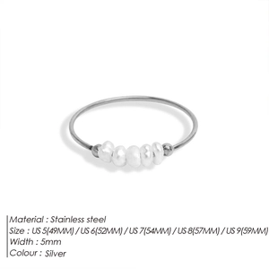 Anello con perline in acciaio argento e cinque perle naturali d'acqua dolce, taglie 5-9