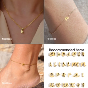 Polished gold stainless steel A-Z lowercase alphabet necklace bracelet and anklet set