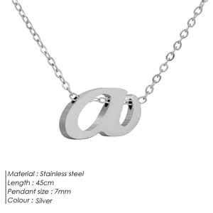 Polished silver stainless steel necklace with 45cm chain and lowercase letter a pendant