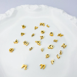 Mirror polished 18K gold stainless steel lowercase alphabet beads for DIY jewelry