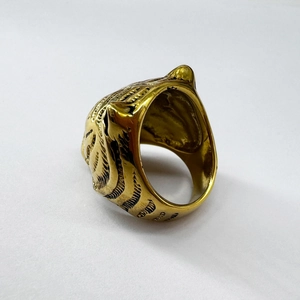 Retro tiger head ring in antique gold finish for men, bold animal design in stainless steel