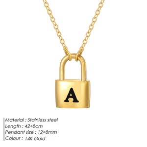 Minimalist 14K gold stainless steel snake chain necklace with initial A lock pendant