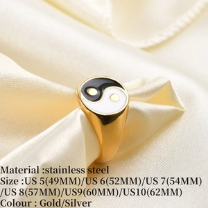 Vintage Stainless Steel Yin Yang Tai Chi Signet Ring For Men Women Gold Silver Plated Enamel Round Finger Ring Jewelry