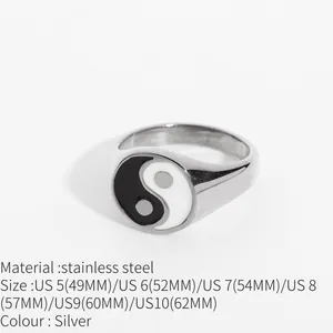 Detailed size chart for stainless steel Tai Chi Yin Yang ring showing US 5 to 10 sizes
