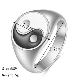 Men's stainless steel Tai Chi Yin Yang ring with dimensions 1.2cm width and 5g weight