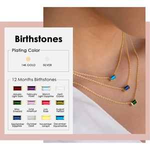 Stainless Steel Zirconia Birthstone Pendant Necklace Rectangular Gemstone Clavicle Chain Electroplated Minimalist Jewelry For Women