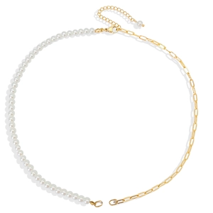Collier Épissé Avec Chaîne Trombone En Acier Inoxydable Et Künstliche Perle D'imitation Bijoux Minimalistes Asymétriques Femmes
