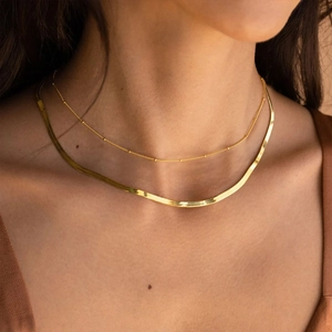 Minimalist 316 Stainless Steel Layered Necklace For Women Gold Silver Plated Herringbone Snake Chain Bead Satellite Chain Necklace Personalized Jewelry