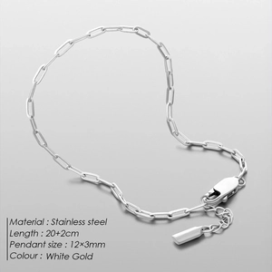 Polished silver stainless steel paperclip chain bracelet with adjustable 22cm length