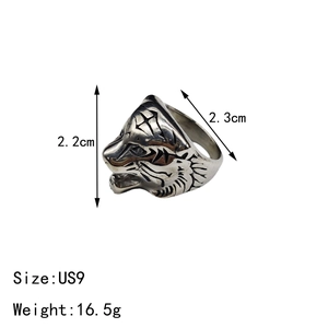 Hip hop tiger head ring in vintage silver with size and weight measurements