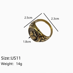 Vintage Roman Empire Caesar relief ring in gold finish with floral embossed patterns