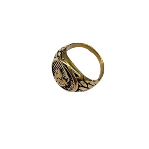 Vintage Roman Empire Caesar stainless steel signet ring with laurel leaf relief