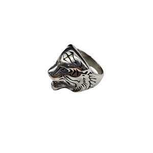 Hip hop style tiger head ring in vintage silver finish for men and women
