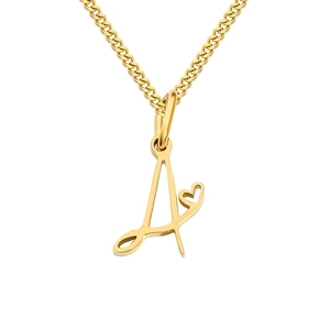 18k gold plated stainless steel letter A necklace with hollow heart pendant and curb chain