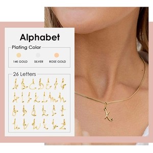 Stainless Steel Alphabet Heart Pendant Necklace Cursive Script Initial Snake Chain Personalized Jewelry For Women Everyday Wear