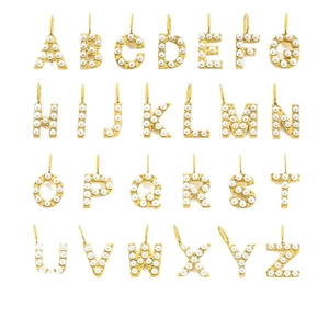 Full set of 26 alphabet letter charms with faux pearls and gold metal plating