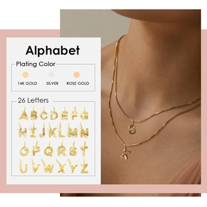 Minimalist Stainless Steel Initial Letter Pendant Necklace Twill Sunburst Texture Box Chain For Women Gold Silver Necklace Personalized Jewelry Gift