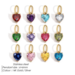 6x6mm stainless steel heart-shaped zircon pendants in 12 vibrant colors for jewelry DIY